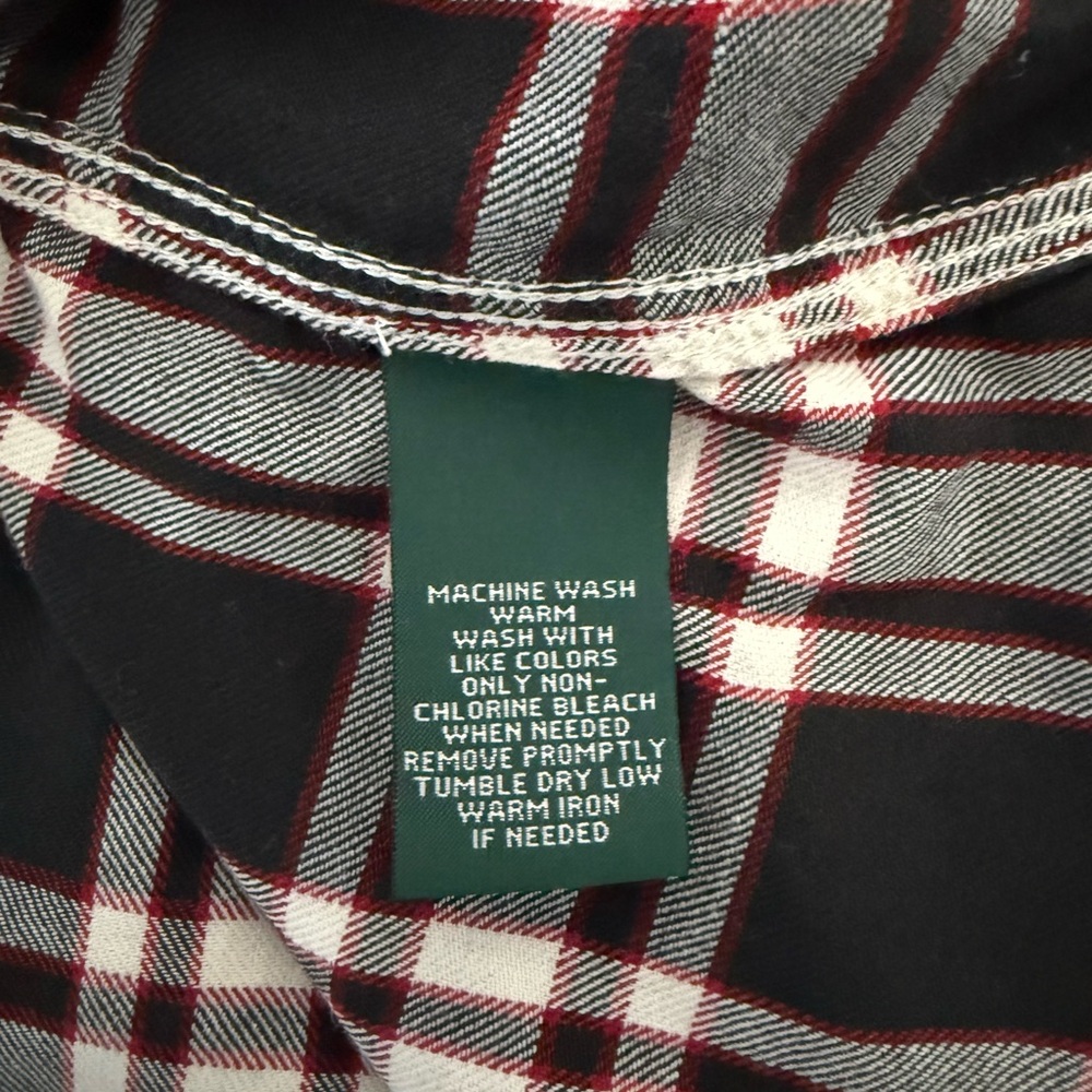 Ralph Lauren Women's 2X Button Down Blouse 100% Cotton Plaid Red Black Roll Tabs - Picture 5 of 5
